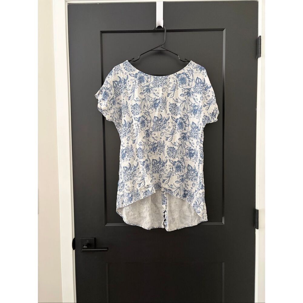 Terzo Millenio Floral Linen Button Back Blouse Size Small